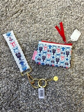 Simply Southern Red, Blue & White Nautical Wallet & Keychain Set. NWT